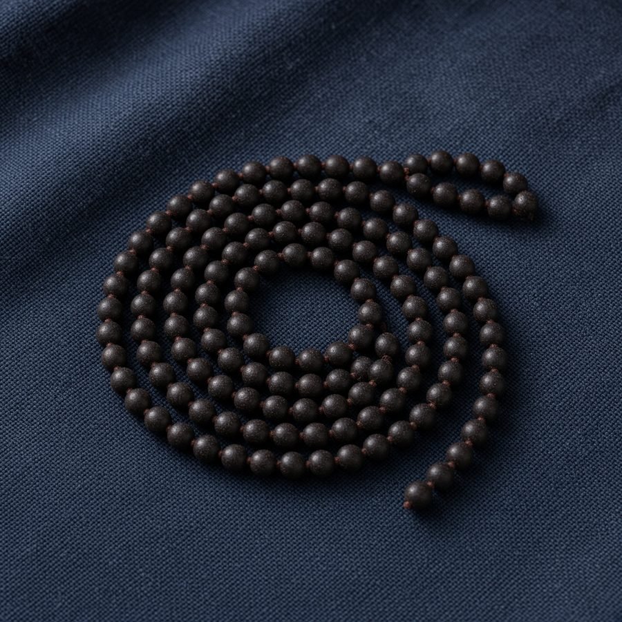 Dark vaijanti seed mala on indigo cloth